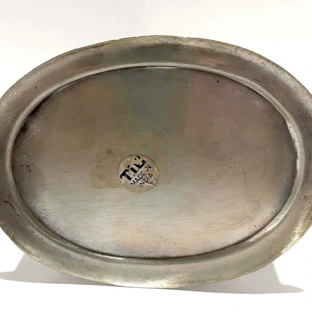 VTG Silver Plate Metal Biscuit Jar Trinket Dish Tea Caddy Lidded Grapes India